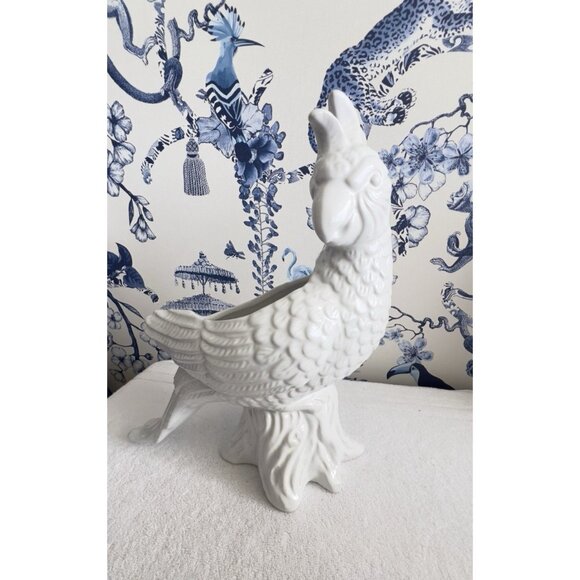 White COCKATOO Planter Vase 11.5"L x 5.5"W x 14"H Gloss Glazed Ceramic Pottery - Picture 5 of 14